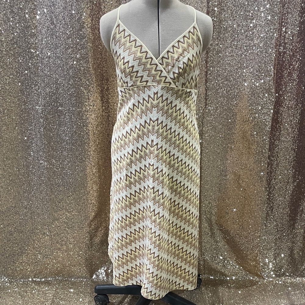 LOFT Beige and Brown Zigzag Midi Dress